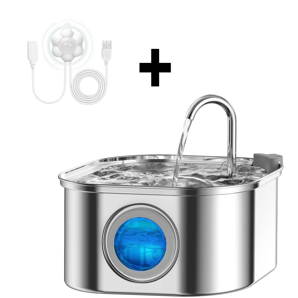 Cat Water Fountain — 3.2L Stainless Steel with Filter