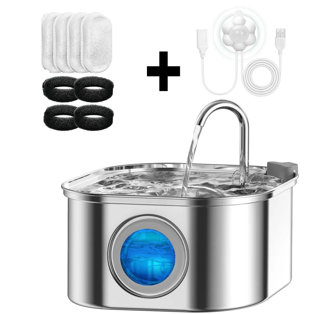 Cat Water Fountain — 3.2L Stainless Steel with Filter