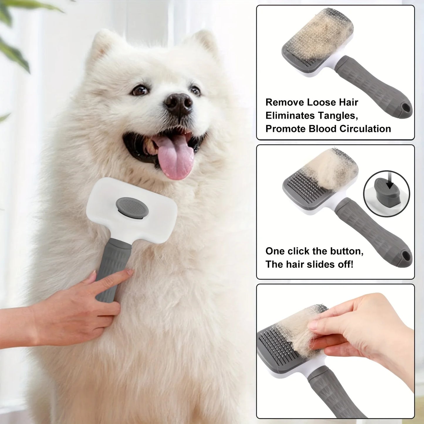 Self-Cleaning Slicker Brush — One-Click Hair Release