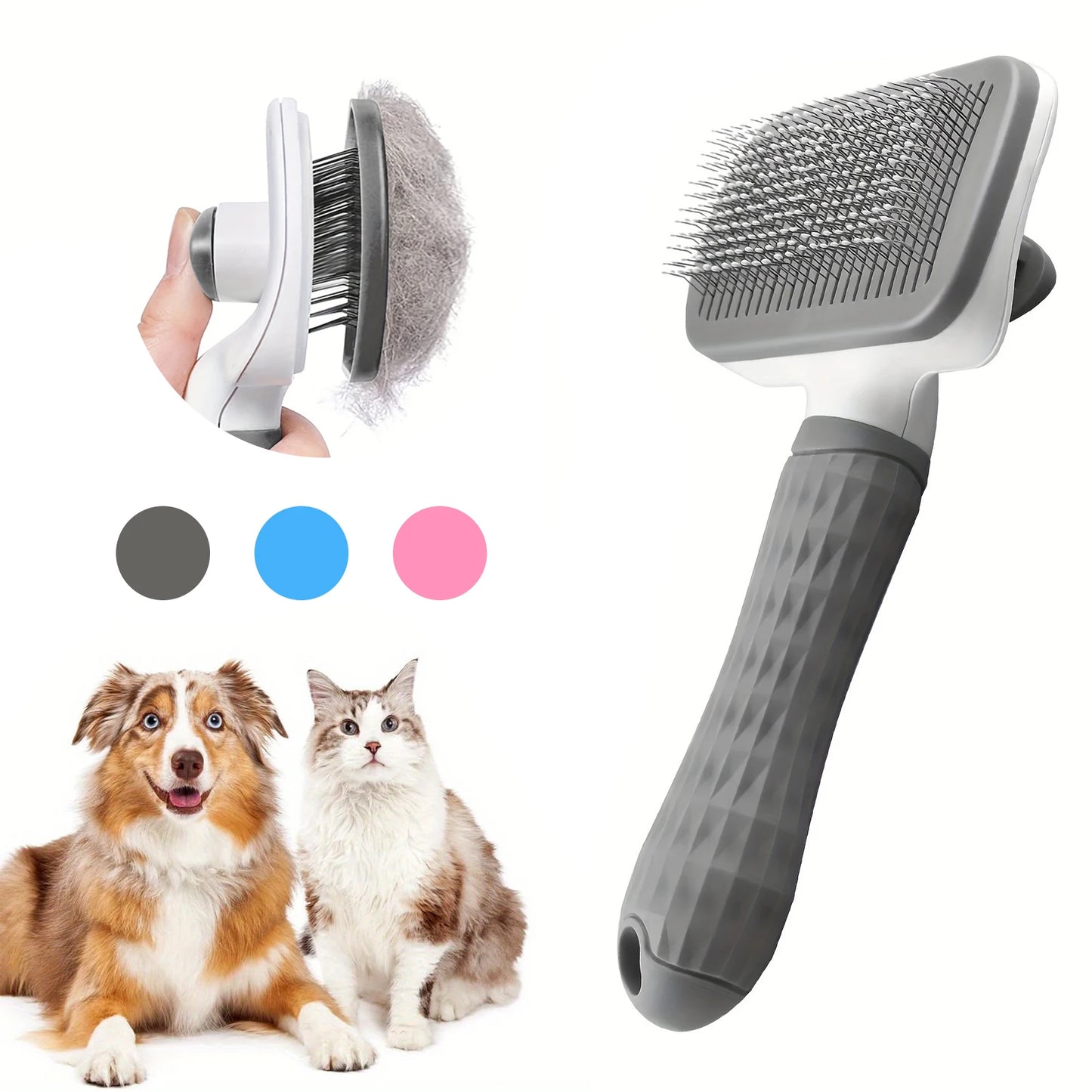 Self-Cleaning Slicker Brush — One-Click Hair Release