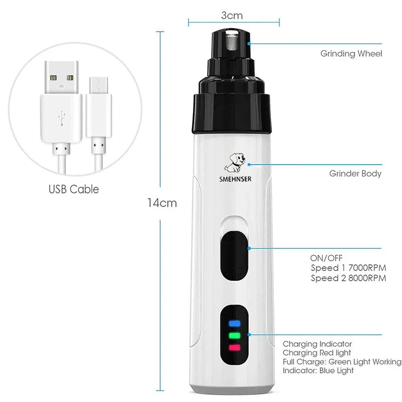 Dog Nail Grinder — Quiet USB Rechargeable