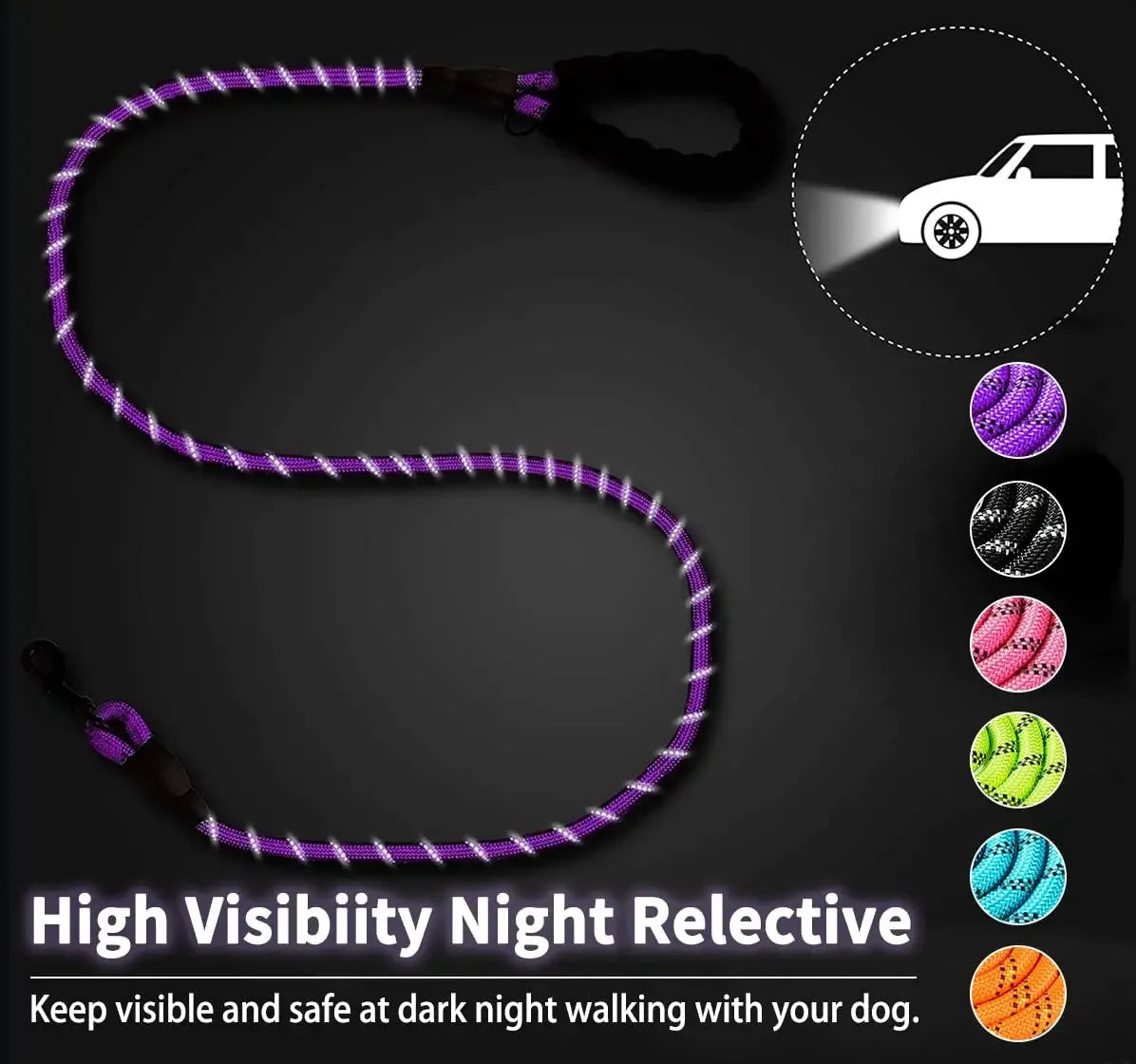 Reflective Dog Leash — Heavy-Duty Nylon