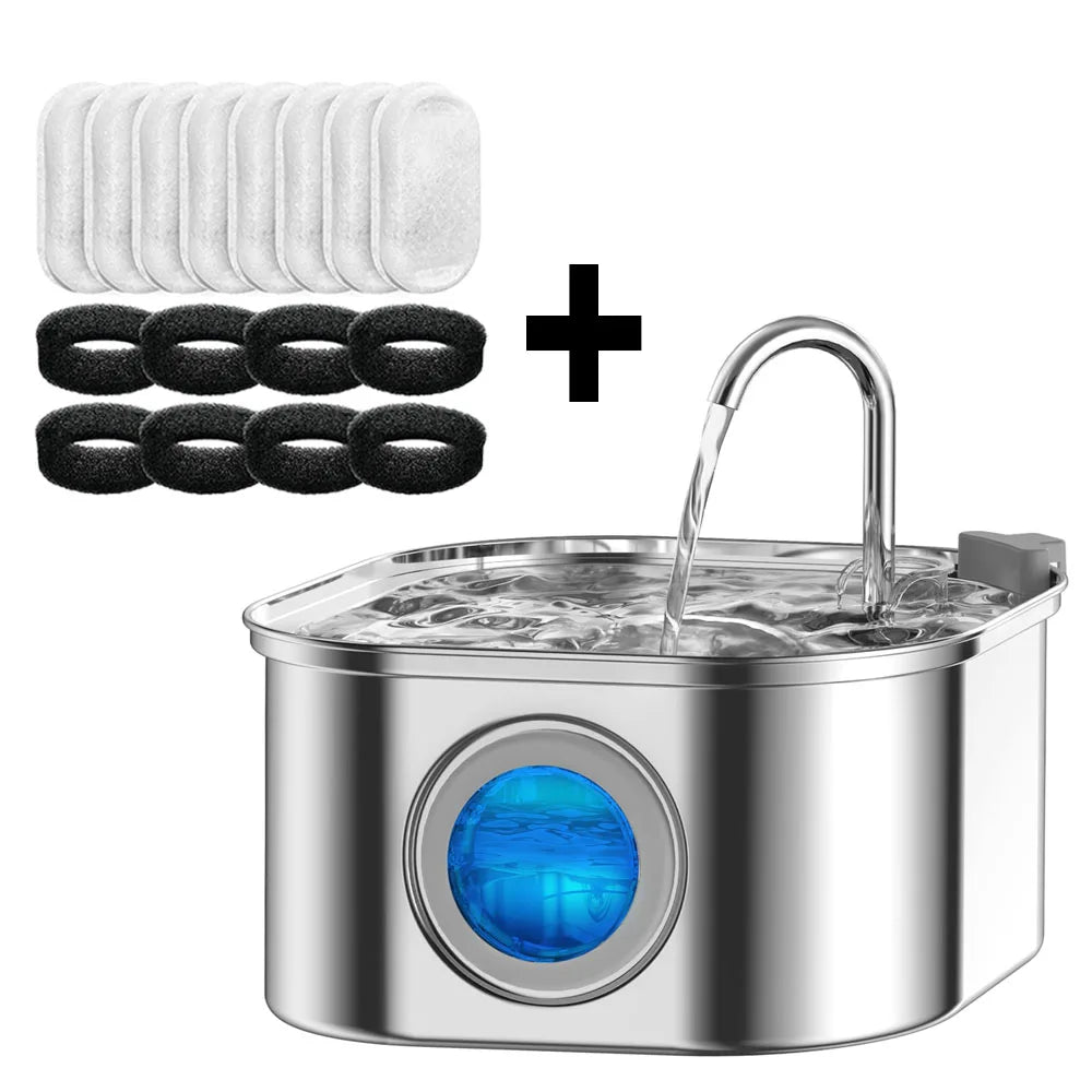 Cat Water Fountain — 3.2L Stainless Steel with Filter