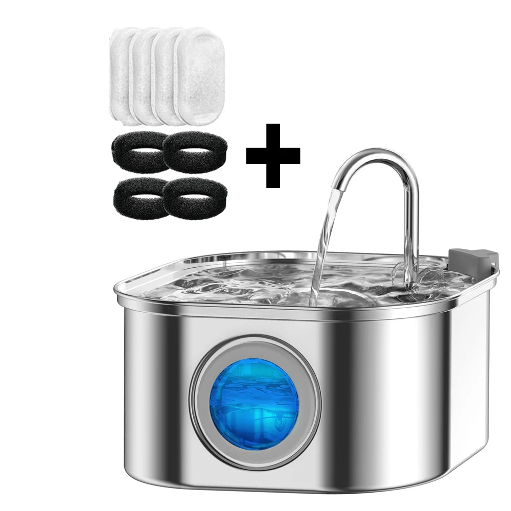 Cat Water Fountain — 3.2L Stainless Steel with Filter